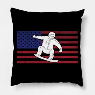 Awesome USA American Flag Snowboarder Gift Pillow