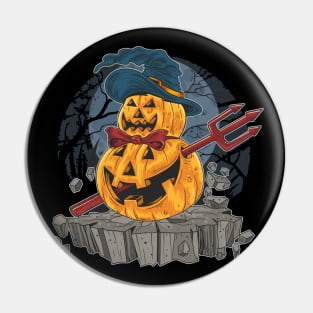 Pumpkin Trident Man - Scary Jack O Lantern Halloween Cartoon Art Pin