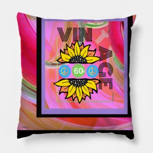 Vintage 1960s Peace Sign Sunflower Pink Psychedelic Pillow