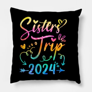 Sister's Road Trip 2024 Tie Dye Cute Sisters Weekend Trip Pillow