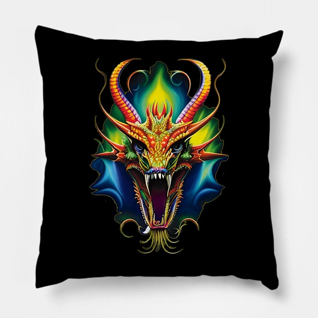 Roaring Dragon Head - Mythical and Fierce Design Pillow by ImaginativeInkPOD