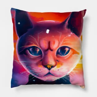 Space cat at sunset Pillow