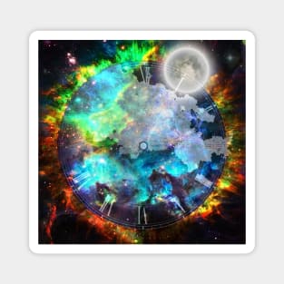 Moon in fantasy space with clock face Magnet