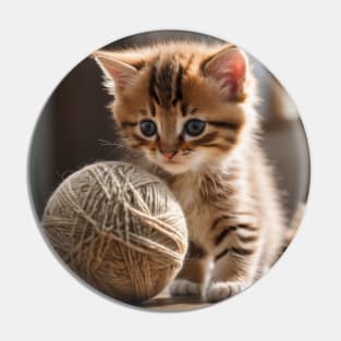 Cute Kitten With Giant Ball of Wool Pin