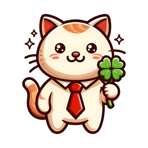 Cat Holding Shamrock for St Patricks Day by Rizstor