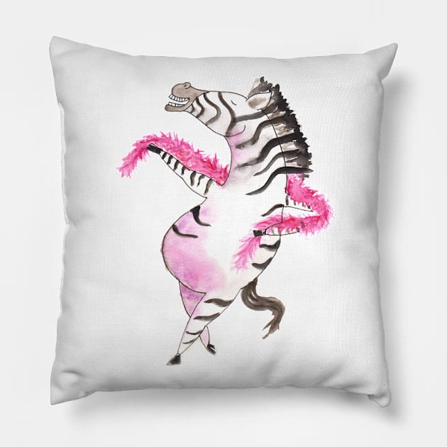 Dancing zebra with feather boa Pillow by Richard Stelmach Art