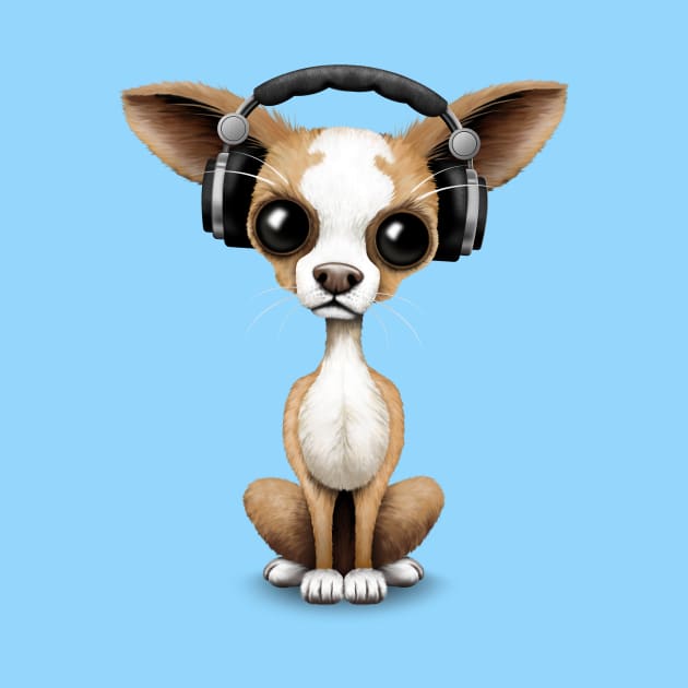 Cute Chihuahua Puppy Dog Wearing Headphones by jeffbartels