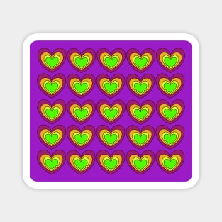 Colorful Hearts Green Yellow Orange Red on Purple Magnet