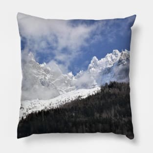 Snowy Mountain Landscape with Tree Pillow