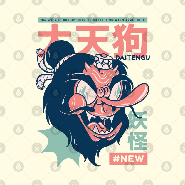 Funny Retro 90s Japanese Kawaii Daitengu Yokai by Hmus