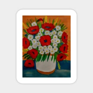 poppies that I painted with three different reds and some daisy's and long grass in white and bronze vase. Magnet