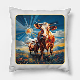 Fancy Cows Painting Pillow