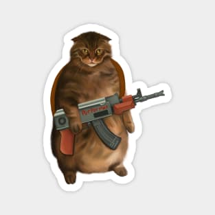 Fluffy Cat with gun Magnet