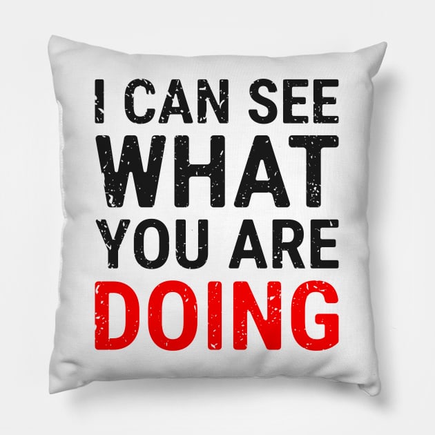 I Can See What You Are Doing 4 distressed Pillow by NeverDrewBefore