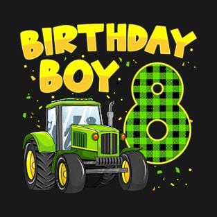 Kids 8th Birthday Boys 8 Year Old Farm Truck Tractor Party T-Shirt