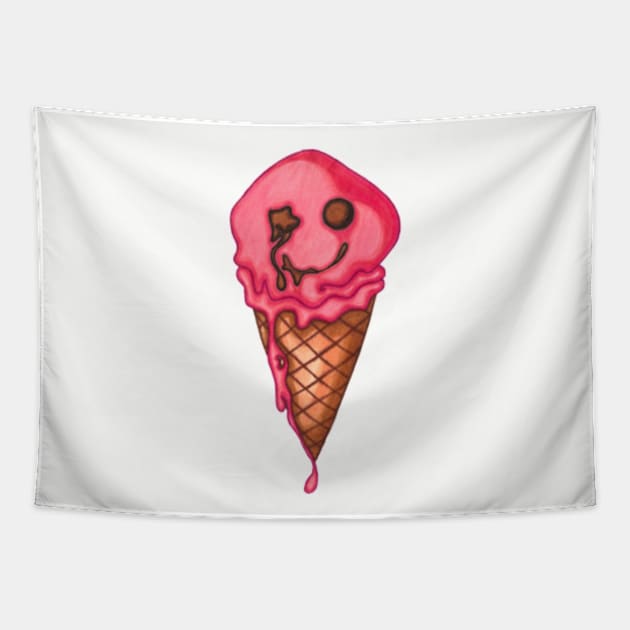 Melting Happy Face Ice Cream - (Ice Scream) Tapestry by JadedOddity