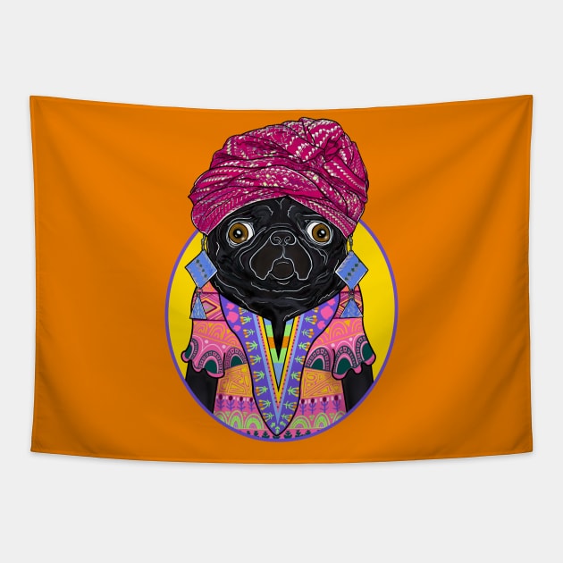 Black Pug Tapestry by FivePugs