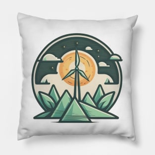 Eco-Friendly Cartoon Wind Turbine Design - Planting Trees One Product at a Time Pillow