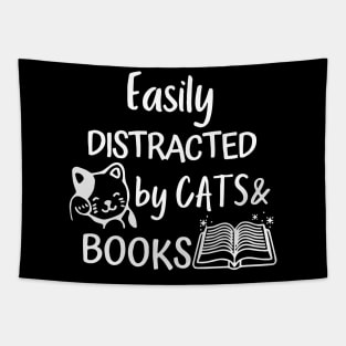 Cats And Books Easily Distracted By Kitten Lover Reading Tapestry