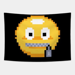 Zipped Lips Pixel Emoji Tapestry