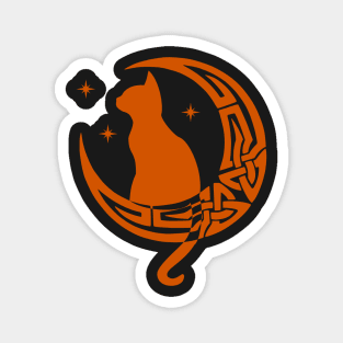 Orange Pagan Celtic Moon Cat Magnet