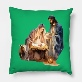 Watercolor Nativity Scene Pillow