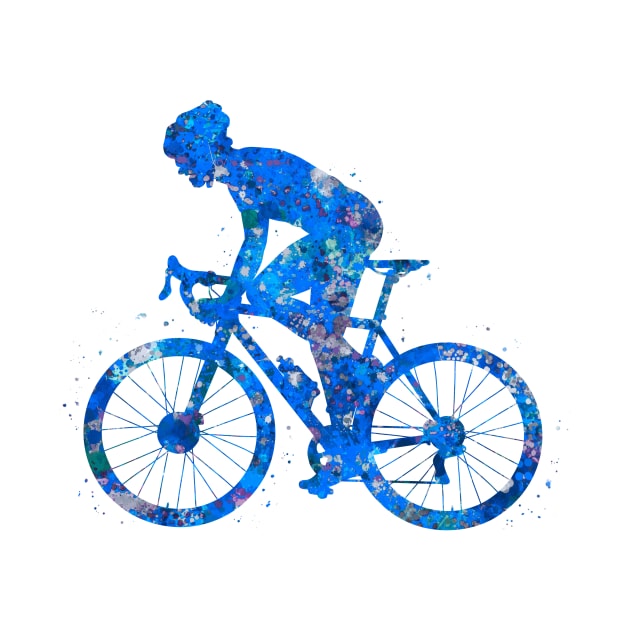 Road biker man watercolor blue by Yahya Art