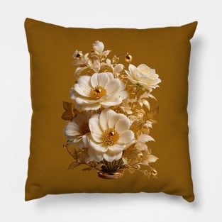 Golden Vase: Vegetable Ornament Of White And Gold Pillow