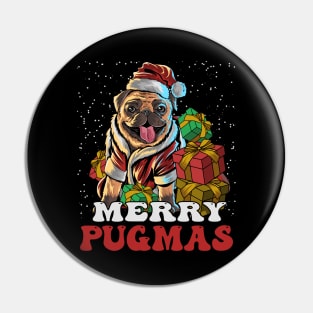 Merry Pugmas Cute Christmas Pug With Gifts Pin