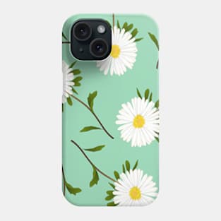 Cute White Daisies Flowers Pattern on Light Green Phone Case