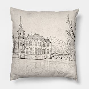 Bouvigne Castle Breda Netherlands Architecture Pen Ink Illustration Pillow