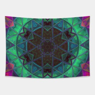 Mosaic Kaleidoscope Flower Green Blue and Pink Tapestry