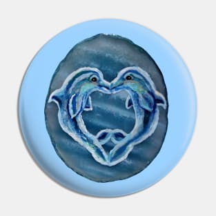 Kissing Dolphins Blue Agate Pin