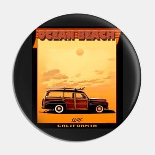 Ocean Beach California Surf Woody Wagon Pin