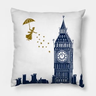 Mary Poppins and Big Ben Linocut Pillow