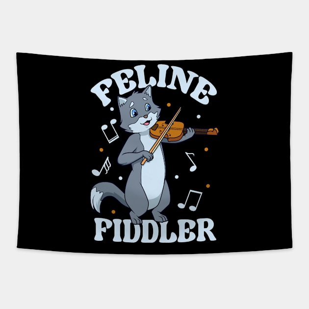 Feline Fiddler - Cat at the violin Tapestry by Modern Medieval Design