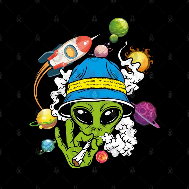 Alien Smoking Weed by ThreadWeird Apparel Company