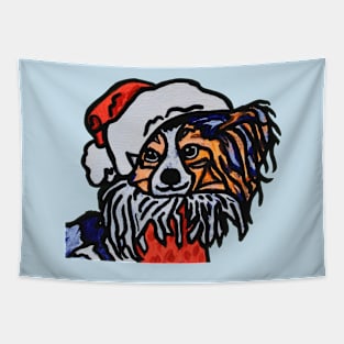 Papillon Dog Santa over Color Tapestry