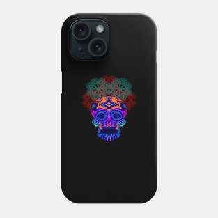 ñanduti night light ecopop skeleton catrina head in street graffiti style art Phone Case