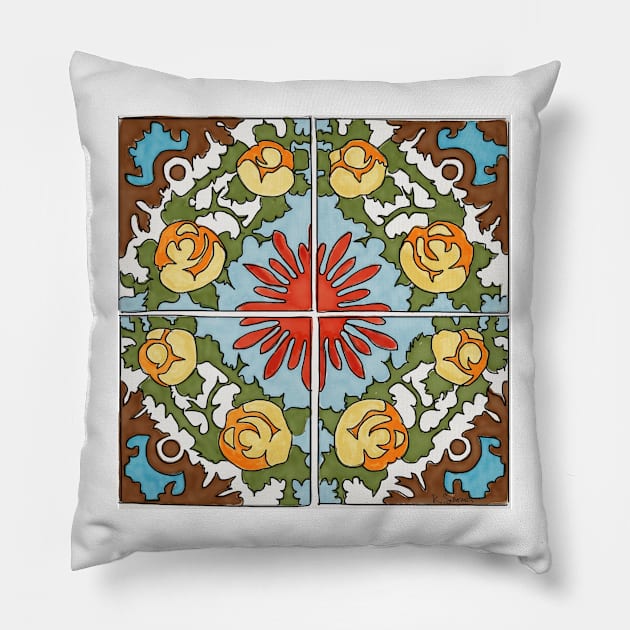 Talavera Golden Roses Pillow by kschowe