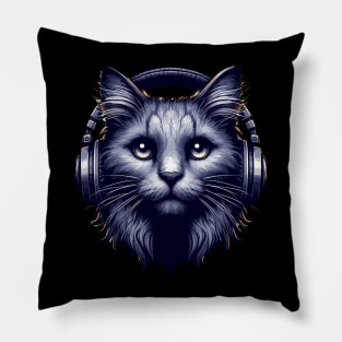 Cool Cat Wearing Headphones Pillow