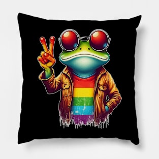 Frog Peace Sign LGBT Pillow