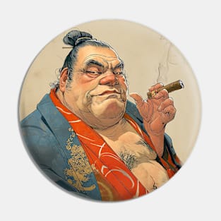 Puff Sumo Smoking a Cigar: "I Smoke Cigars in Moderation; One Cigar at a Time" Pin