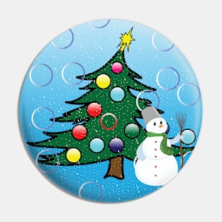 christmas tree and snowman Pin