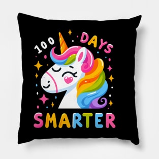 100 days smarter, whimsical cute unicorn Pillow