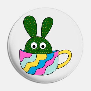 Cute Cactus Design #125: Cute Beaver Tail Cactus In A Colorful Mug Pin