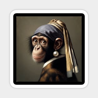 Wildlife Conservation - Pearl Earring Chimpanzee Meme Magnet