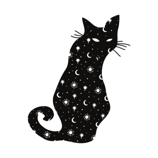 Black Cat Silhouette with moon, sun and stars T-Shirt