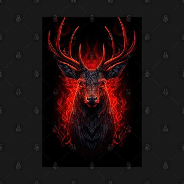 Adorable Red Deer On Black: Wild Animals In Striking Colors by Whimsical Animals