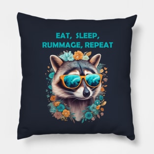 Racoon - Eat, Sleep, Rummage, Repeat Pillow